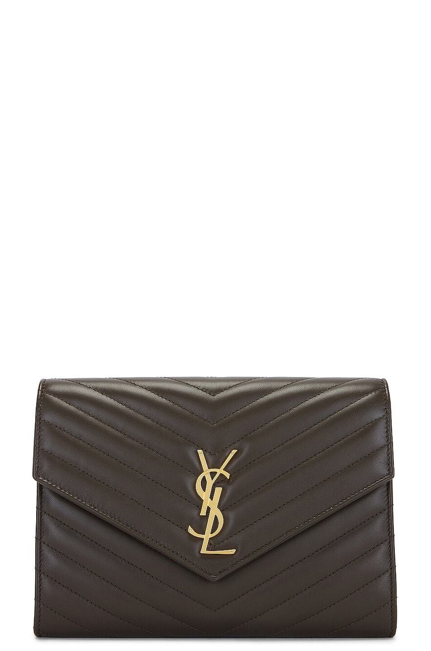 Saint Laurent Cassandre Chevron Flap Pouch Clutch Dark Musk NWT